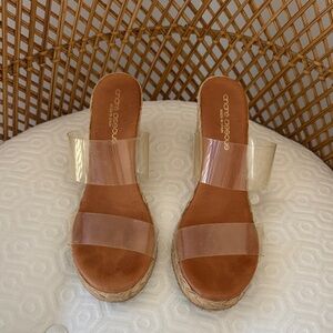 Andre Assous Tan Espadrille Sandals with Clear Straps